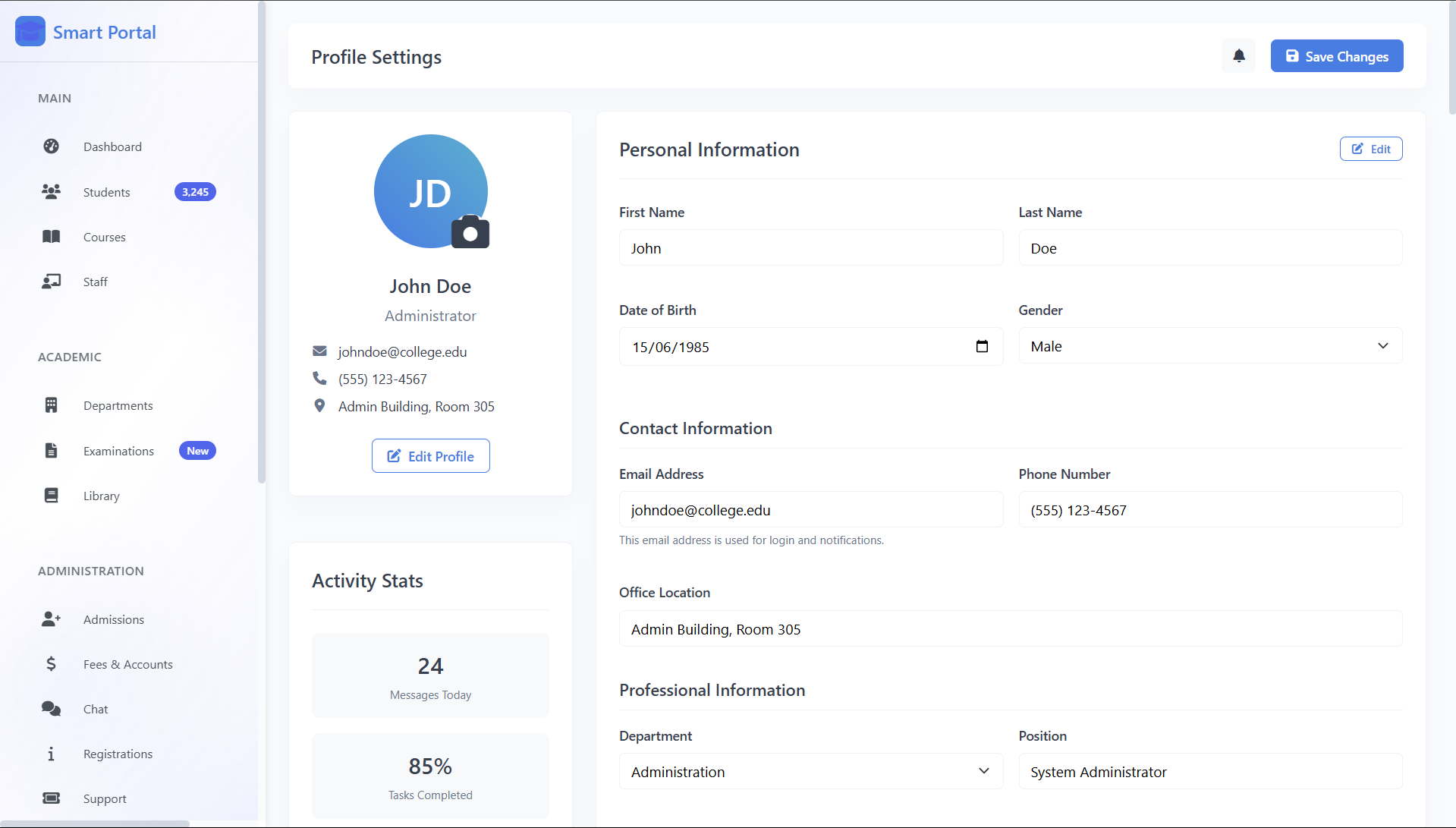 Student Profile Page